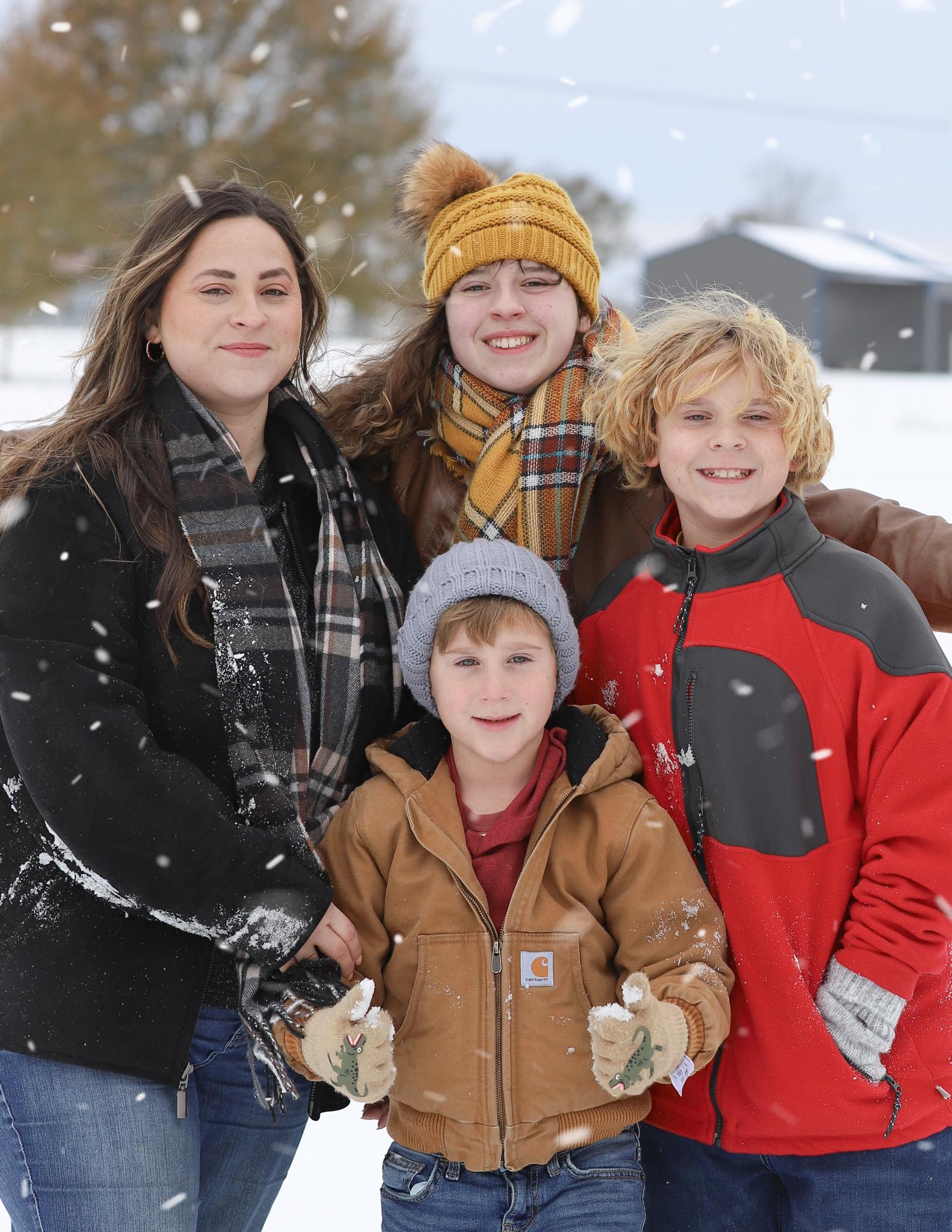 Ashley with her three children in the snow — AG Photography, Rayne, Louisiana
